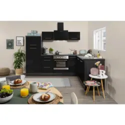 Eckküche 260/200 cm in Grau, Schwarz