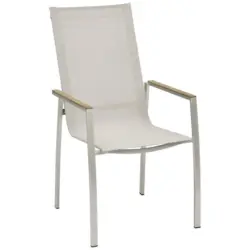 Stapelsessel in Holz, Metall, Textil Taupe, Edelstahlfarben