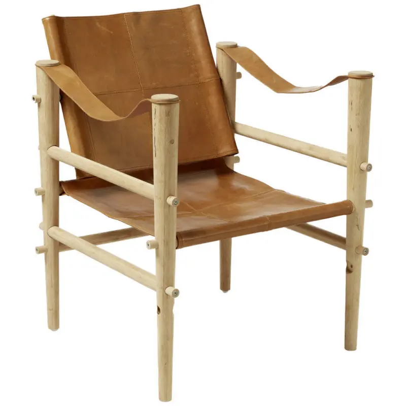 Loungesessel in Holz, Leder Braun