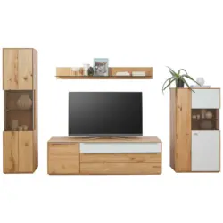 Wohnwand 330/204/50 cm in Weiß, Eichefarben