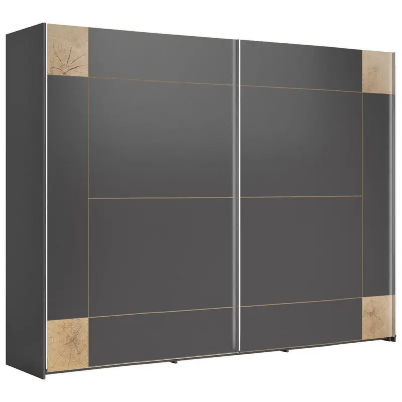 Schwebetürenschrank in Graphitfarben, Eichefarben