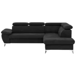 Ecksofa in Mikrofaser Schwarz