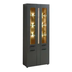 Vitrine in Graphitfarben, Eichefarben