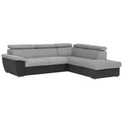 Ecksofa in Mikrofaser Schwarz, Silberfarben