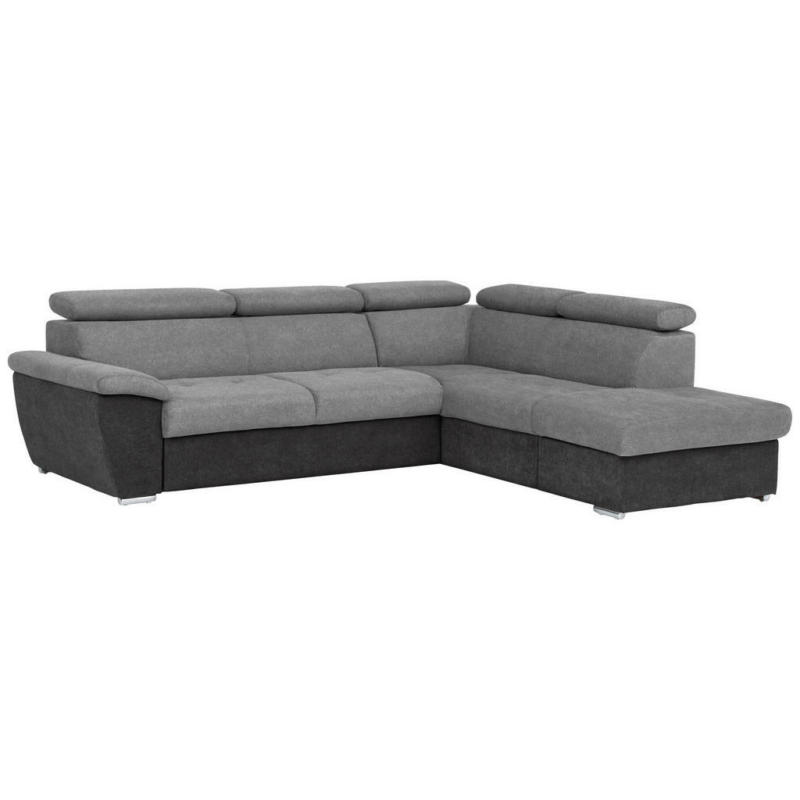 Ecksofa in Mikrofaser Grau, Schwarz