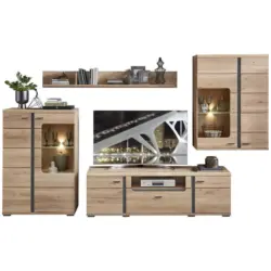 Wohnwand 333/203/43 cm in Schwarz, Eiche Artisan