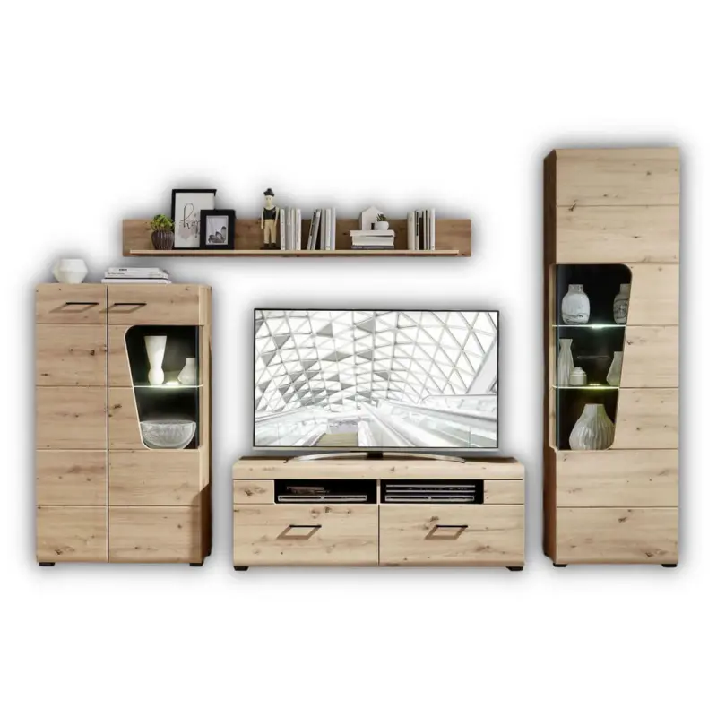 Wohnwand 322/205/47 cm in Eichefarben
