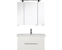 Badmöbel-Set Marlin 3400 Basic Keramik 200x80x45,5 cm Keramikwaschbecken weiß mit LED-Beleuchtung