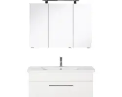 Badmöbel-Set Marlin 3400 Basic Keramik 200x100x45,5 cm Keramikwaschbecken weiß mit LED-Beleuchtung