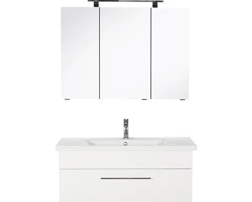 Badmöbel-Set Marlin 3400 Basic Keramik 200x100x45,5 cm Keramikwaschbecken weiß mit LED-Beleuchtung