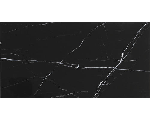 Feinsteinzeug Bodenfliese Marquina 30x60 cm schwarz glänzend rektifiziert