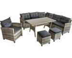 Hornbach Gartenmöbelset 6 -Sitzer bestehend aus: 2 Sofas,1 Eckmodul,Sessel,2 Hocker,Tisch Polyrattan Aluminium Grau