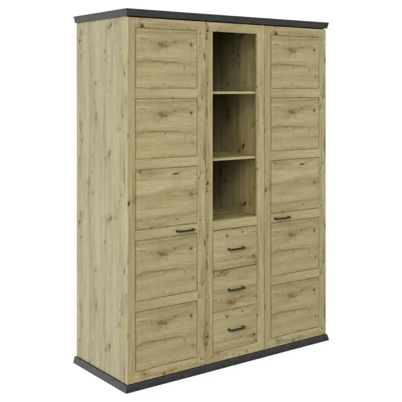 Drehtürenschrank in Eichefarben, Dunkelgrau