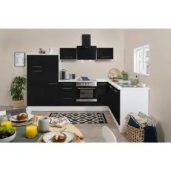 Eckküche 290/200 cm in Schwarz, Weiß