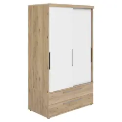 Schiebetürenschrank in Weiß, Eichefarben