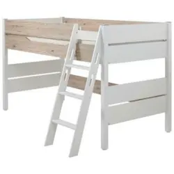 Mittelhohes Bett 90/200 cm Weiß, Eichefarben