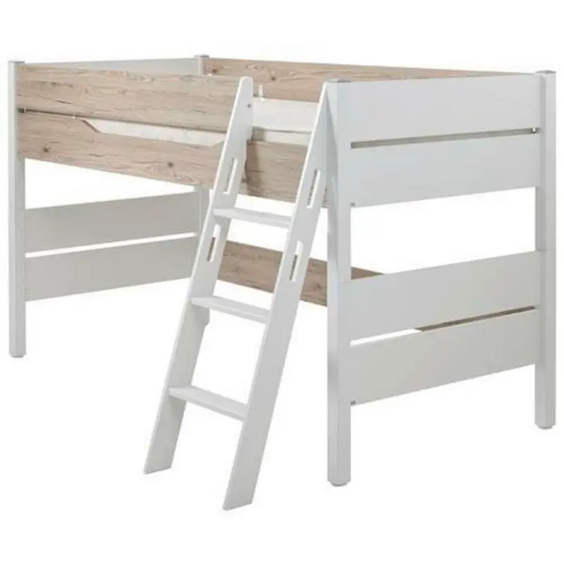 Mittelhohes Bett 90/200 cm Weiß, Eichefarben