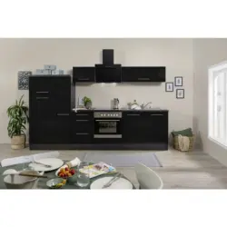 Küchenblock 300 cm in Schwarz, Eichefarben