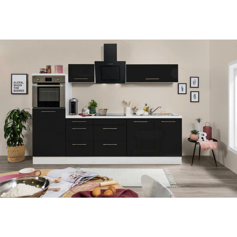 Küchenblock 270 cm in Schwarz, Weiß