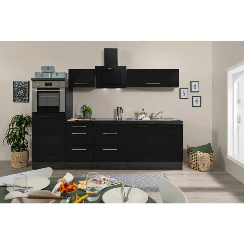 Küchenblock 270 cm in Schwarz, Eichefarben