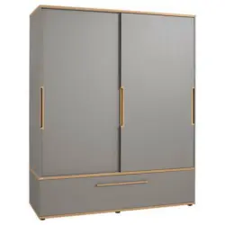 Schiebetürenschrank in Grau, Eichefarben