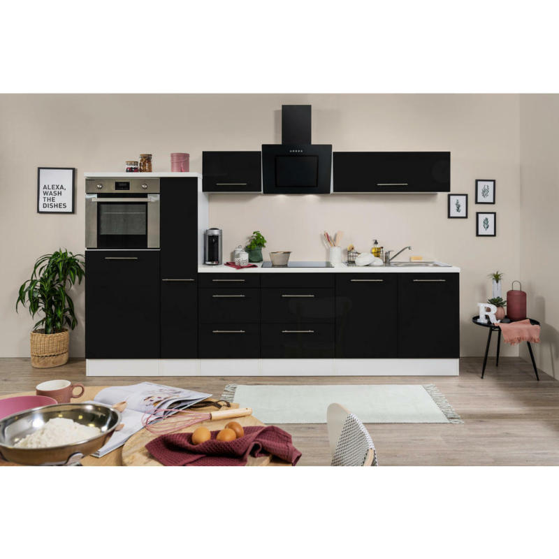 Küchenblock 300 cm in Schwarz, Weiß