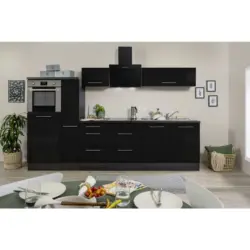 Küchenblock 300 cm in Schwarz, Eichefarben