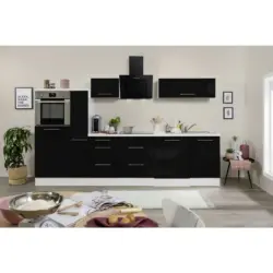 Küchenblock 310 cm in Schwarz, Weiß