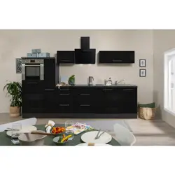 Küchenblock 310 cm in Schwarz, Eichefarben