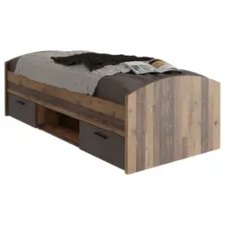 Bett 90/200 cm in Dunkelgrau, Dunkelbraun