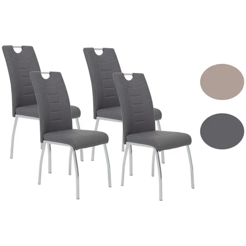 Stuhl-Set 4 Stück in Stahl Lederlook