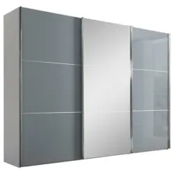Schwebetürenschrank in Weiß, Hellgrau