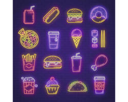 Glasbild Neon Food 20x20 cm