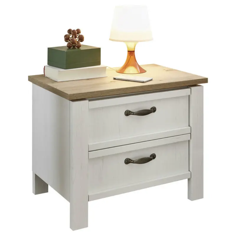 Nachtkästchen in Weiß, Eichefarben