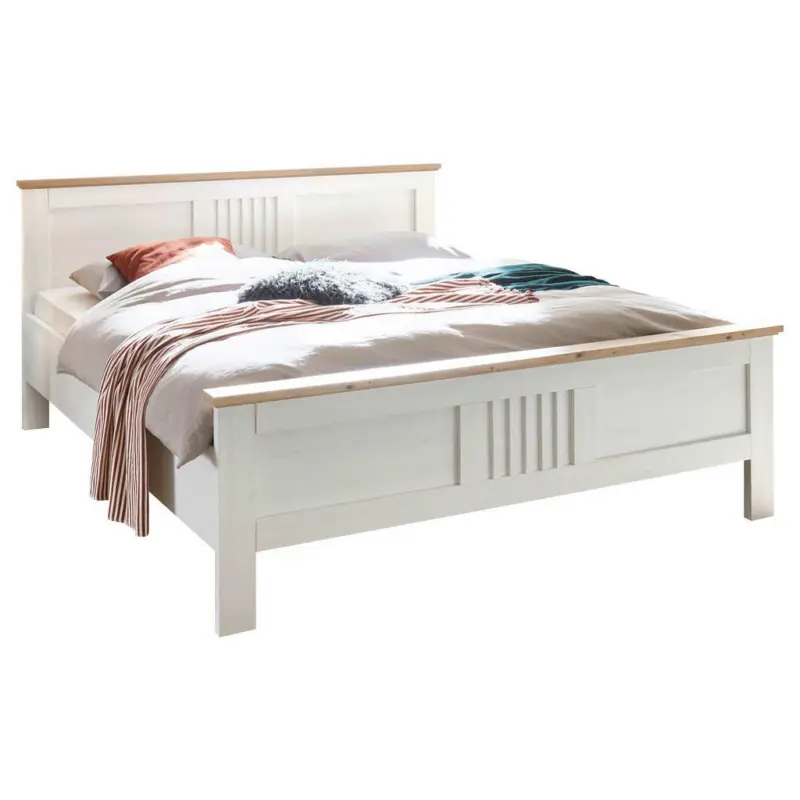 Bett 180/200 cm in Weiß, Eichefarben