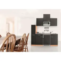 Miniküche 180 cm in Grau, Buchefarben