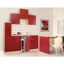 Miniküche 180 cm in Rot, Buchefarben