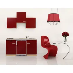 Miniküche 150 cm in Rot, Buchefarben
