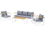 Hornbach Gartenmöbel Set Lina 5-Sitzer bestehend aus: Bank, Tisch, 2 Sessel Alu Holzoptik weiß