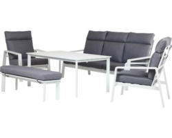 Loungeset Garden Place Mira inkl. 2 Bänke, 2 Sessel, Tisch inkl. Auflagen Aluminium weiß