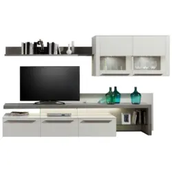 Wohnwand 292,5/180,6/41,2- 58,6 cm in Grau, Weiß