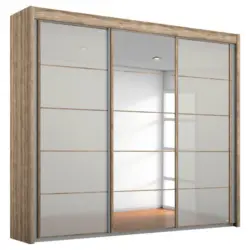 Schwebetürenschrank in Grau, Eichefarben
