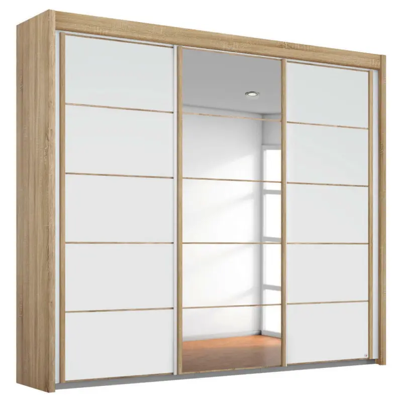 Schwebetürenschrank in Weiß, Eichefarben