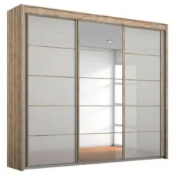 Schwebetürenschrank in Grau, Eichefarben