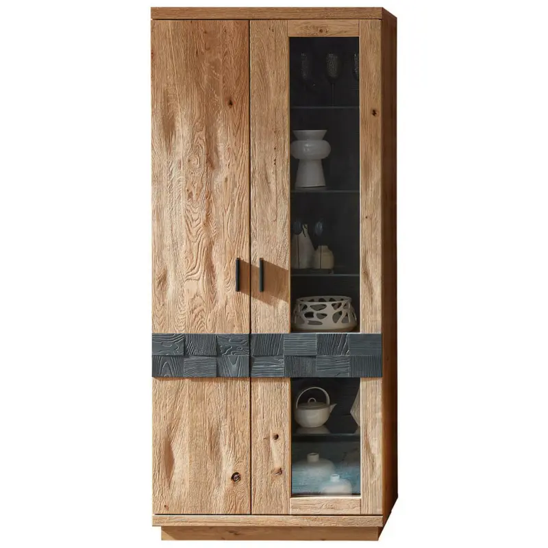 Vitrine in Wildeiche Eichefarben, Dunkelgrau