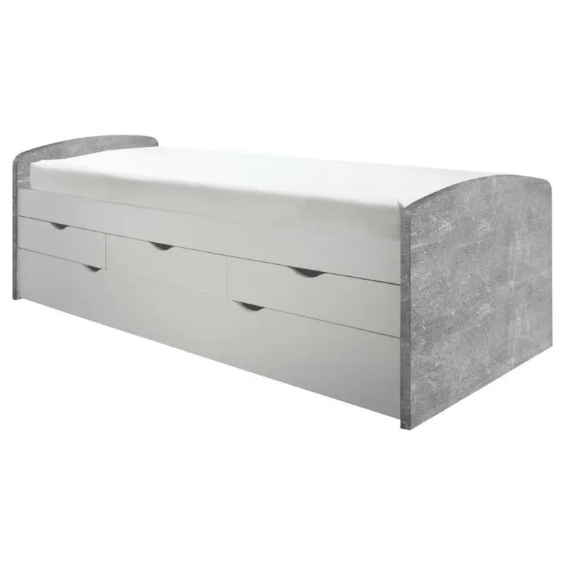 Ausziehbett 90/200 cm in Grau, Weiß