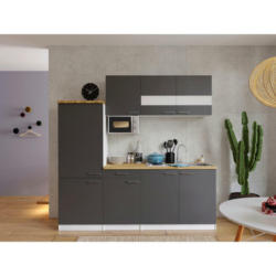 Küchenblock 210 cm in Grau, Weiß, Nussbaumfarben