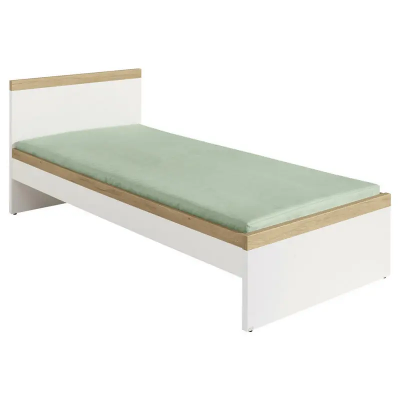 Bett 90/200 cm in Weiß, Eichefarben
