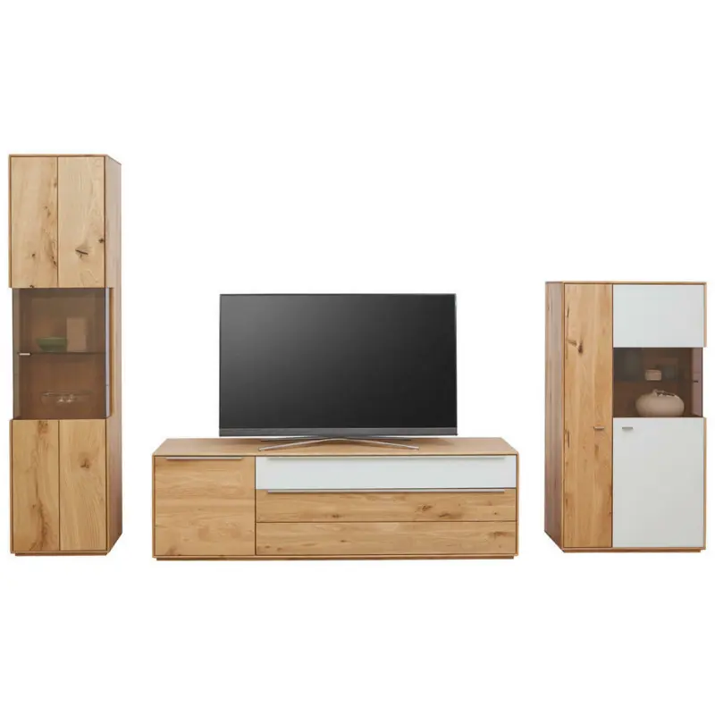 Wohnwand 330/204/50 cm in Weiß, Eichefarben