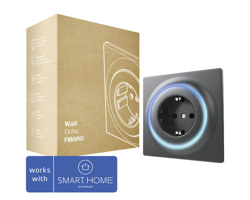 Fibaro Steckdose Walli Outlet Type F mit Repeaterfunktion zur Steuerung elektrischer Geräte schwarz - Kompatibel mit SMART HOME by hornbach